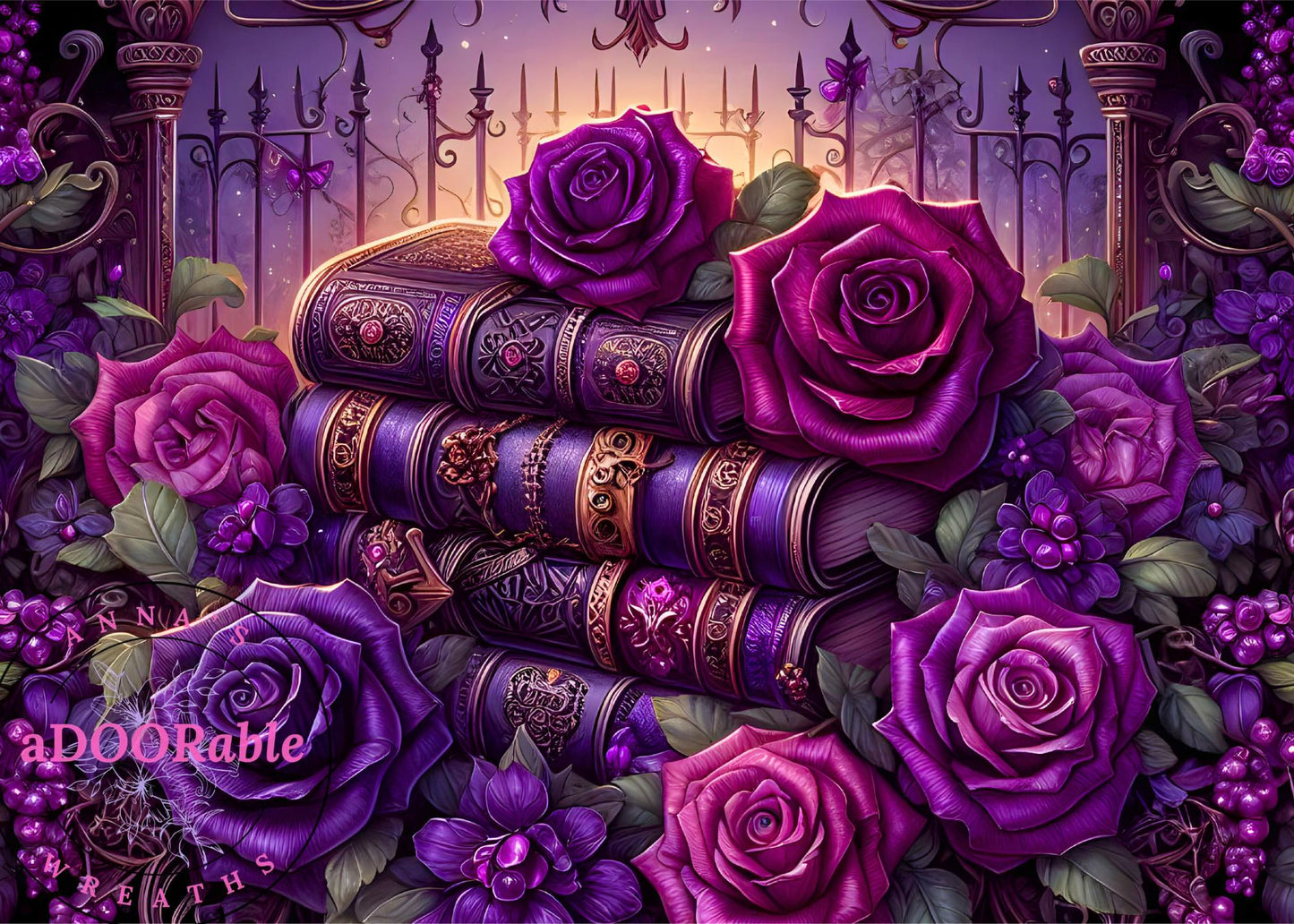 Tempered Glass Cutting Board Scenery Books Purple & Roses