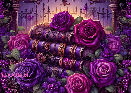 Tempered Glass Cutting Board Scenery Books Purple & Roses