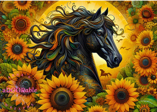 Tempered Glass Cutting Board Horse Colorful with Sunflowers