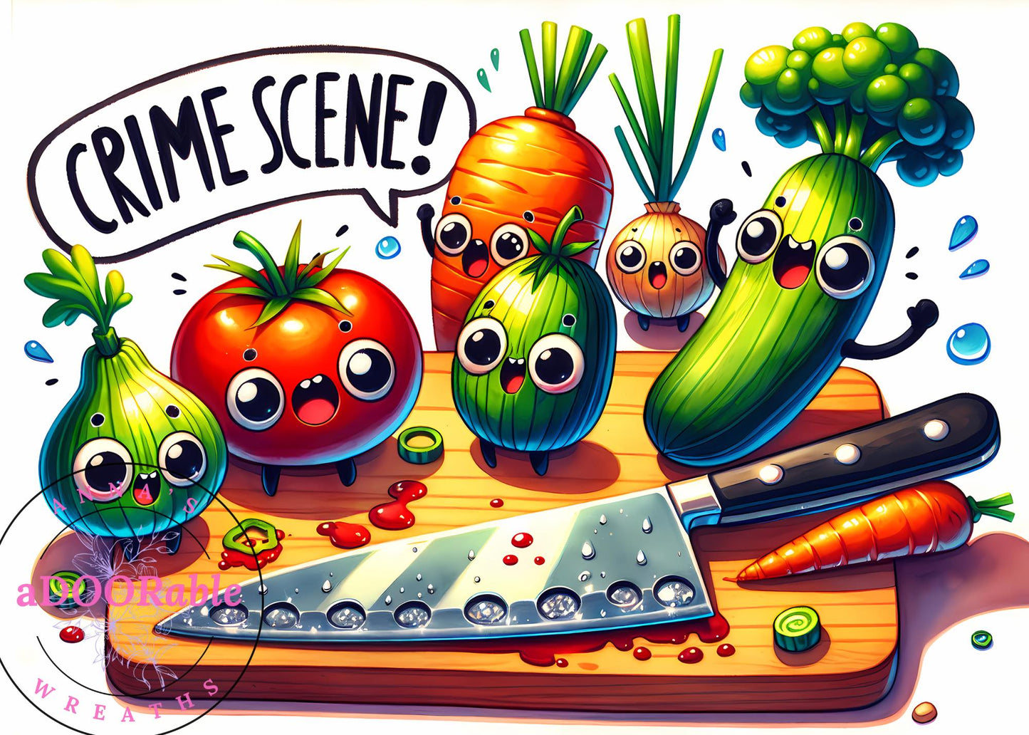 Tempered Glass Cutting Board Veggies Crime Scene Speech Bubble
