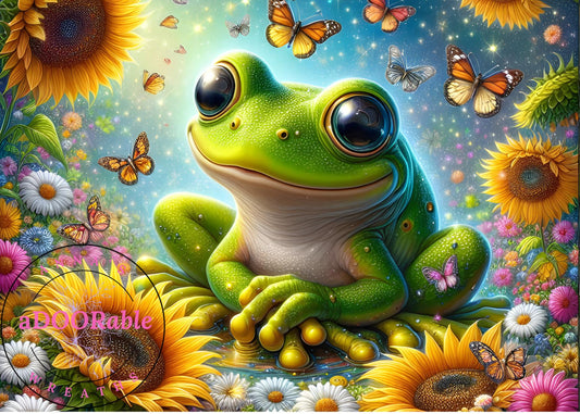 Tempered Glass Cutting Board Frog Sunflowers & Butterflies