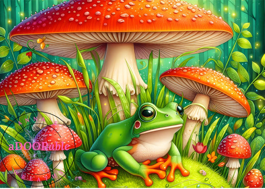 Tempered Glass Cutting Board Frog Among the Mushrooms