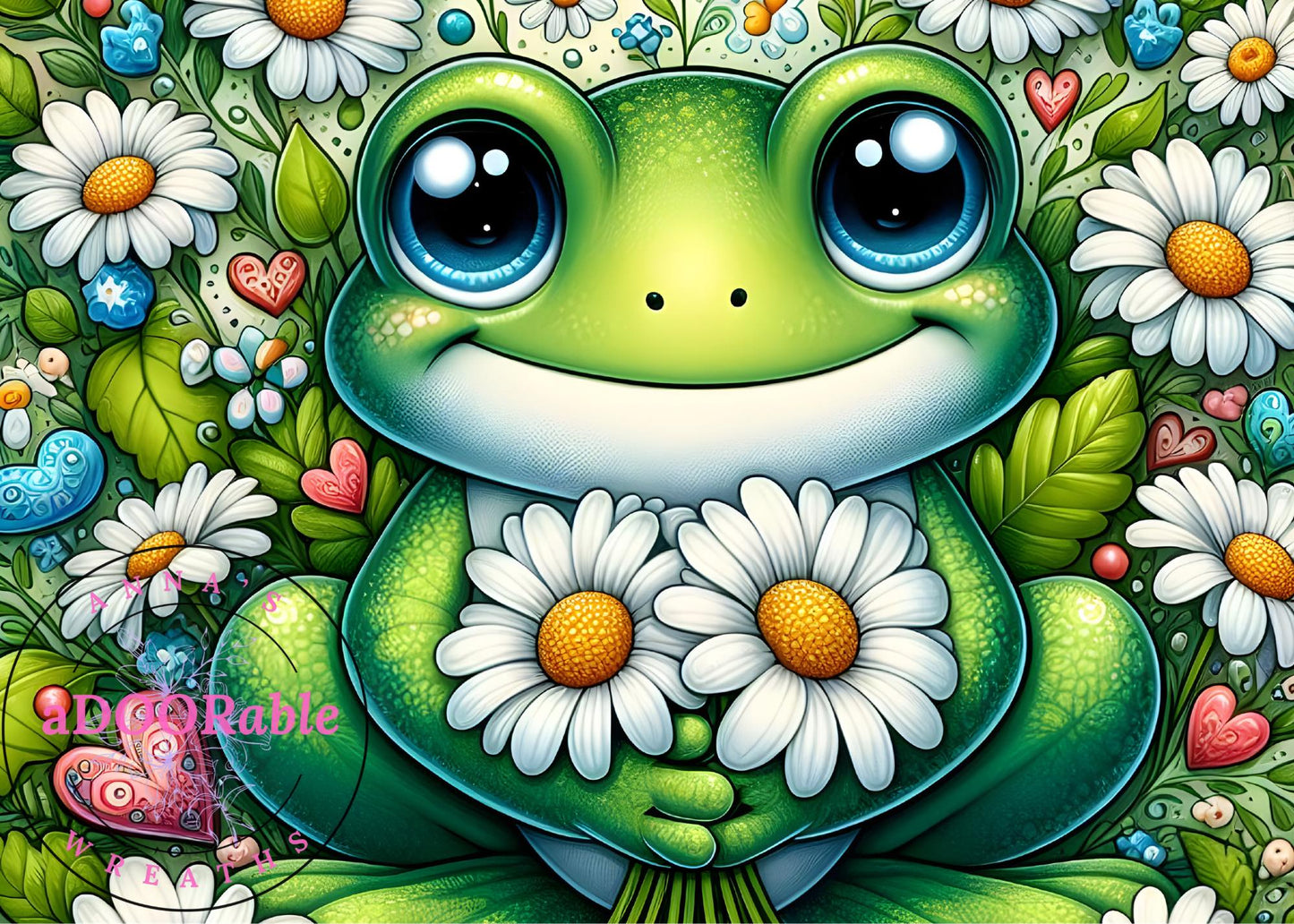 Tempered Glass Cutting Board Frog Daises and Hearts