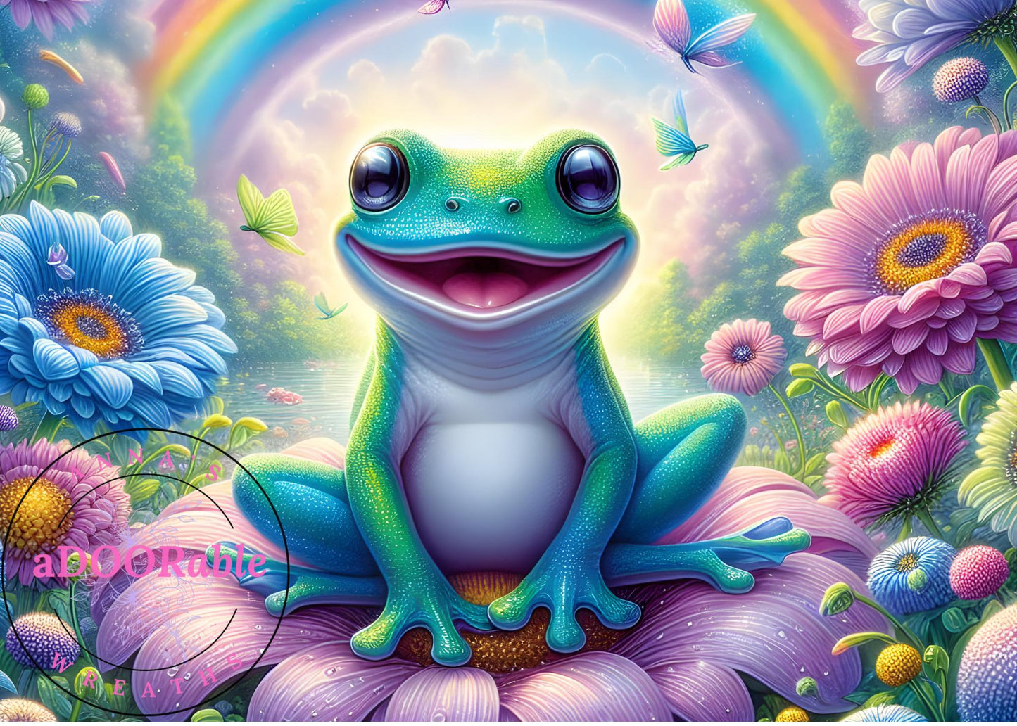 Tempered Glass Cutting Board Frog on Flower in Rainbow Garden