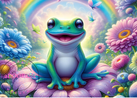 Tempered Glass Cutting Board Frog on Flower in Rainbow Garden