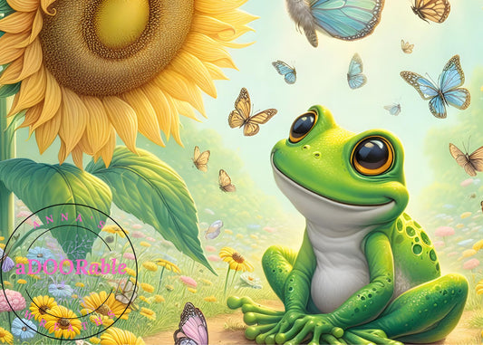 Tempered Glass Cutting Board Frog Admiring Sunflower