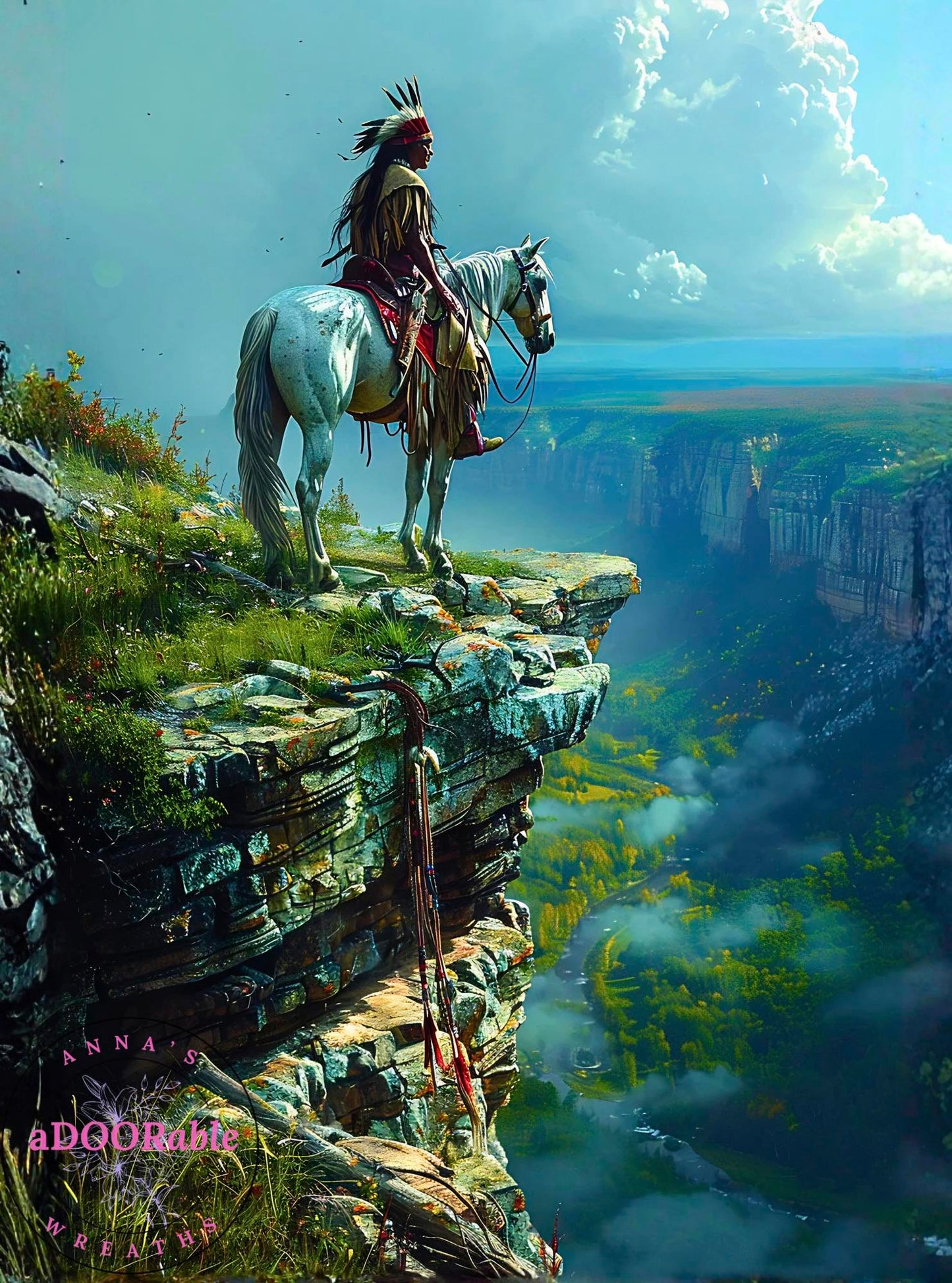 Tempered Glass Cutting Board Native American Warrior on Horse