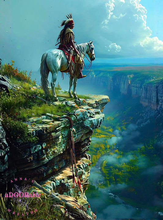 Tempered Glass Cutting Board Native American Warrior on Horse