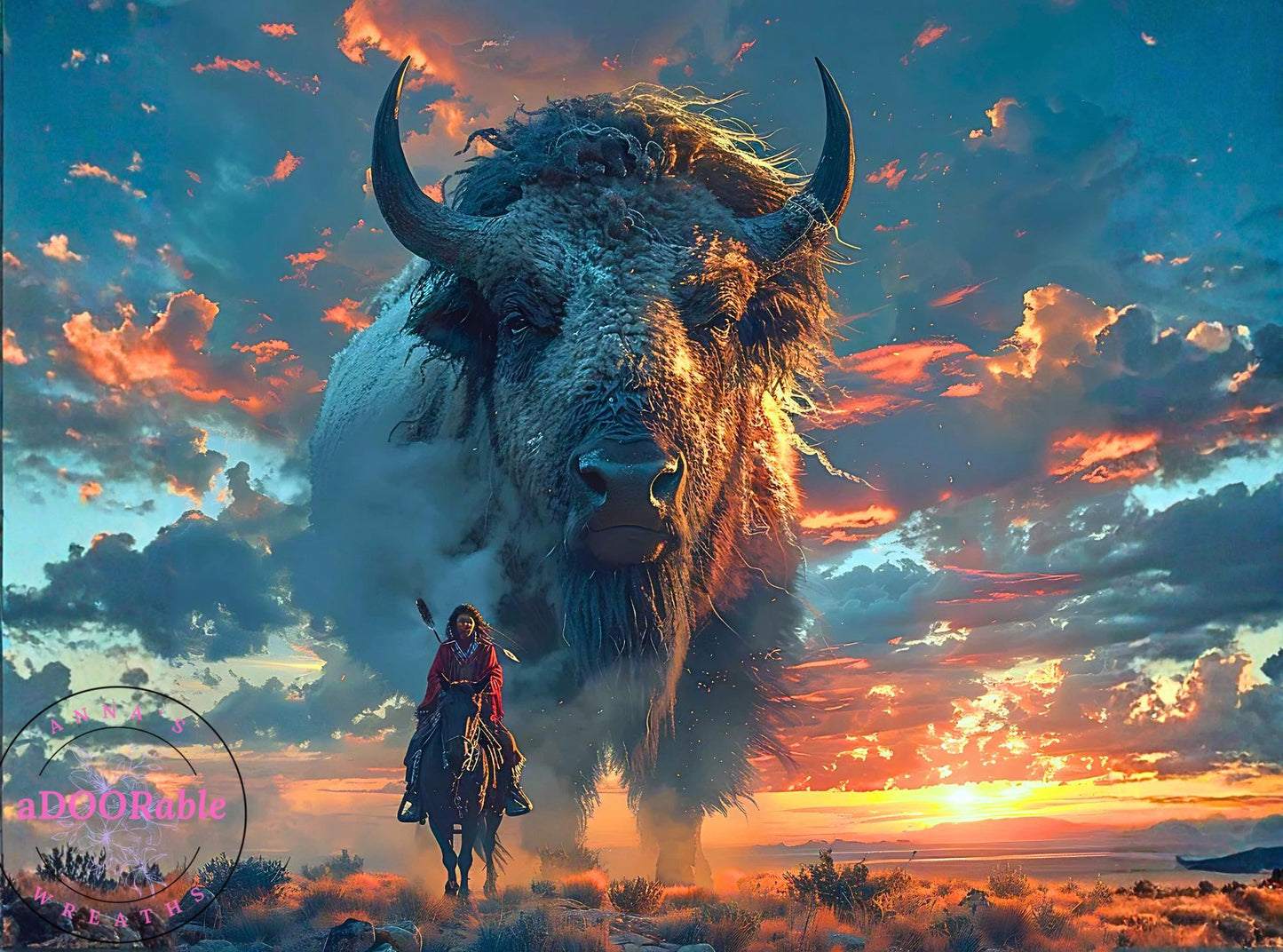 Tempered Glass Cutting Board Buffalo with Native American on Horseback