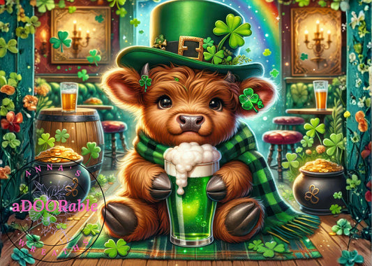 Tempered Glass Cutting Board Highland Cow St Patrick's Green Beer