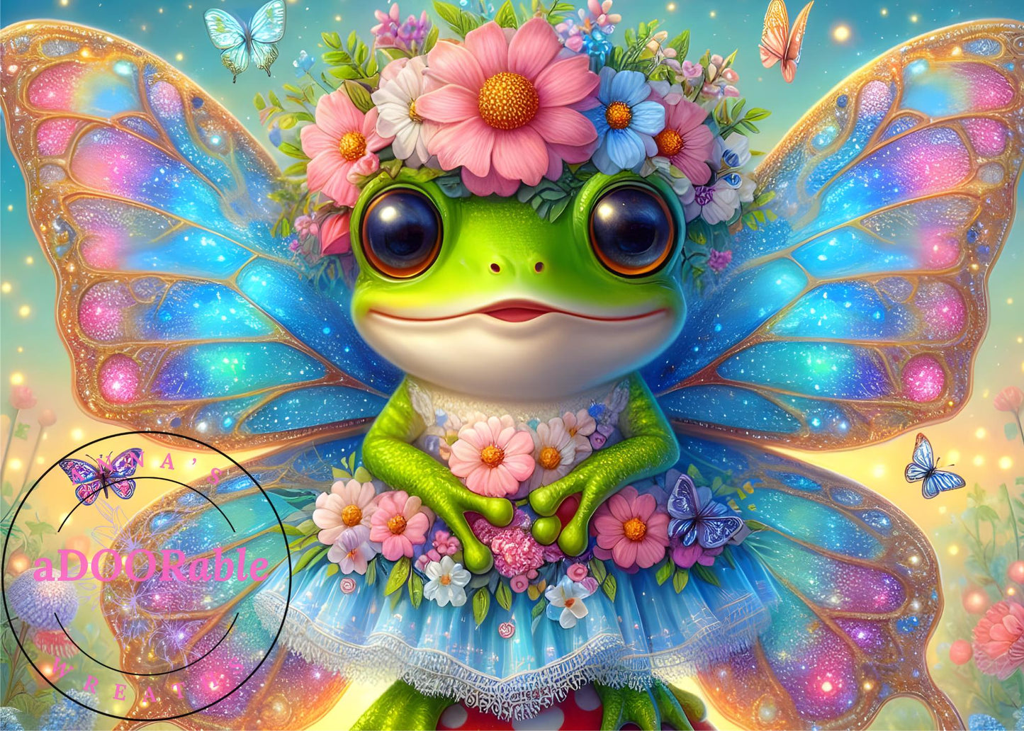 Tempered Glass Cutting Board Frog Fantasy with Butterfly Wings