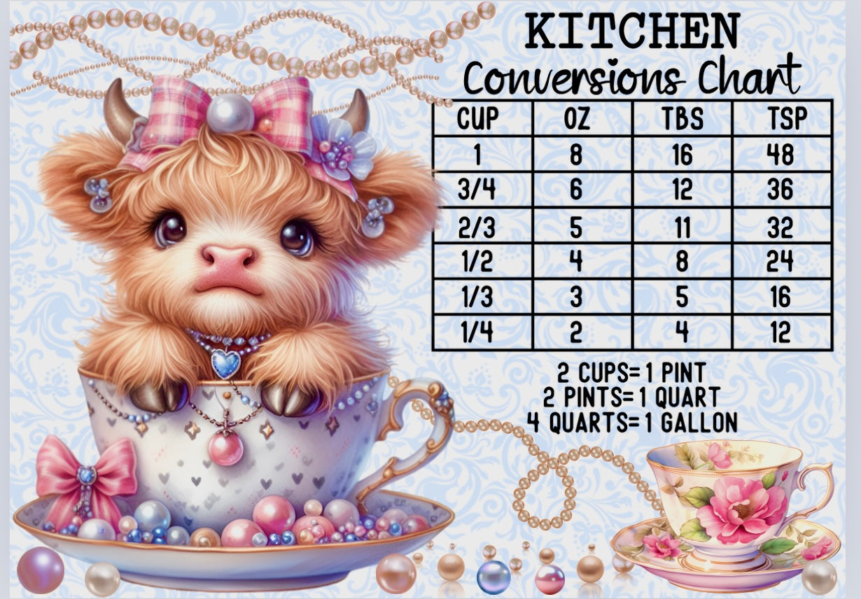 Tempered Glass Cutting Board Highland Cow Conversion Tea Cup Jewels