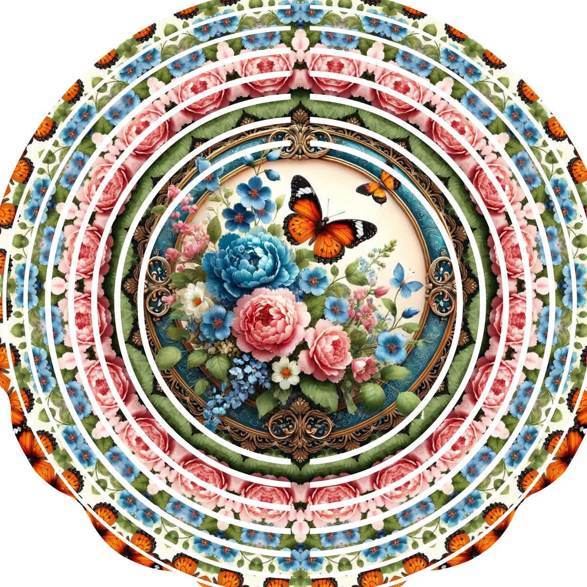 WIND SPINNER - BUTTERFLY BLUE PINK FLORAL