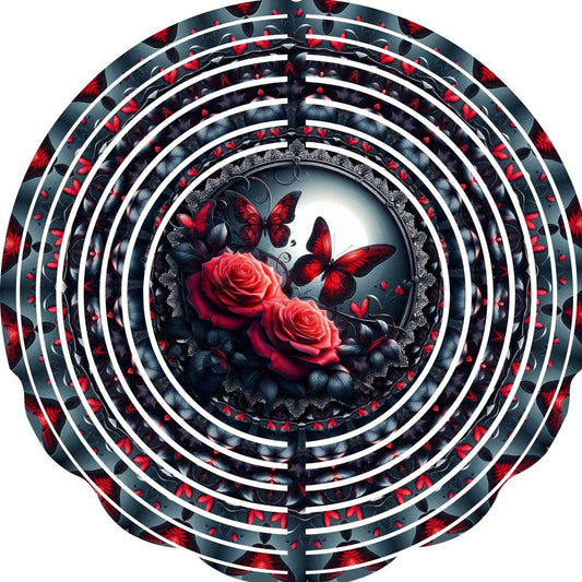 WIND SPINNER - BUTTERFLY RED ROSES