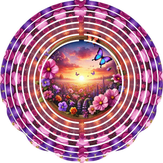 WIND SPINNER - BUTTERFLY SUNSET & FLOWERS
