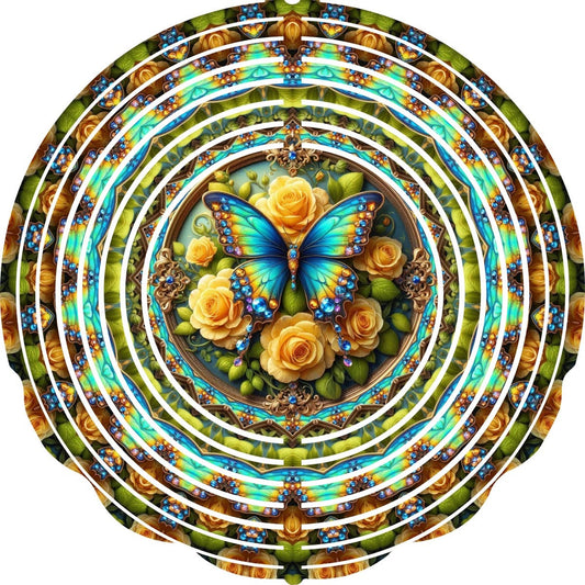 WIND SPINNER - BUTTERFLY YELLOW ROSES