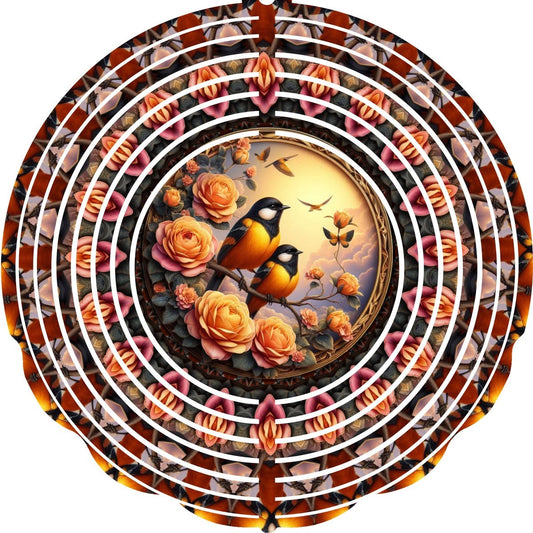 Wind Spinners with Jewel Strand Bird Yellow Black Feathers Sunset