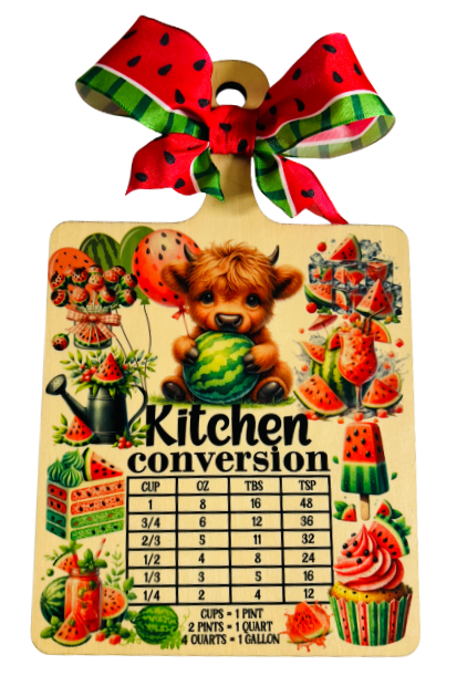 Wooden Decor Board HIghland Cow Watermelon Conversion Chart