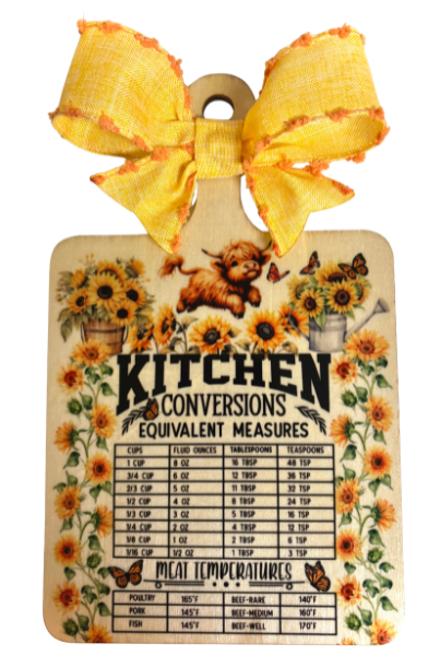 Wooden Decor Board Highland Cow Sunflower Conversion Chart