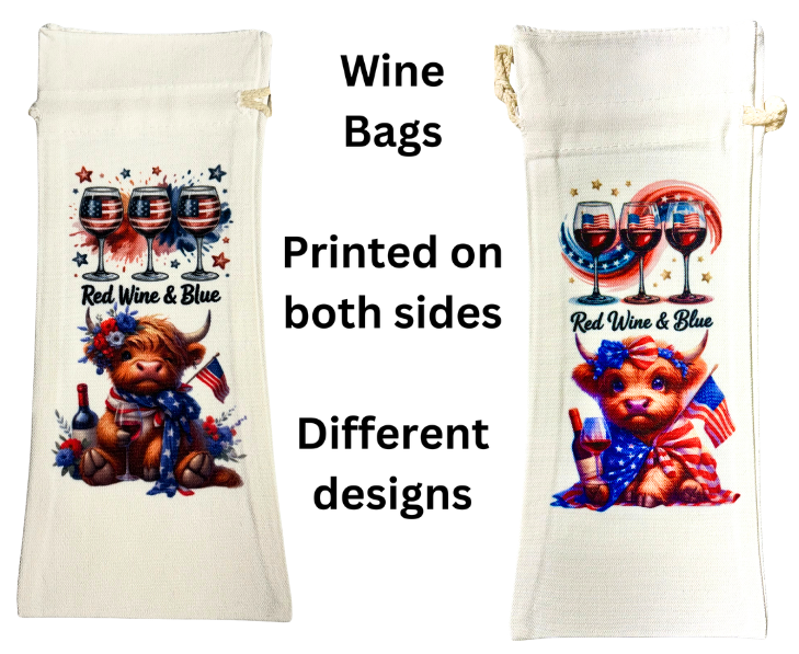Wine Bottle Bag Highland Cow "Red Wine and Blue"