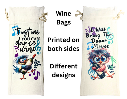 Wine Bottle Bags Bird Theme "Will Bring the Dance Moves"