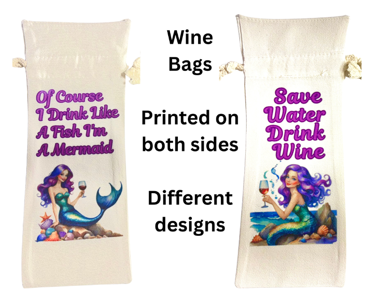 Wine Bottle Bag Lady Mermaids "Save Water Drink Wine"