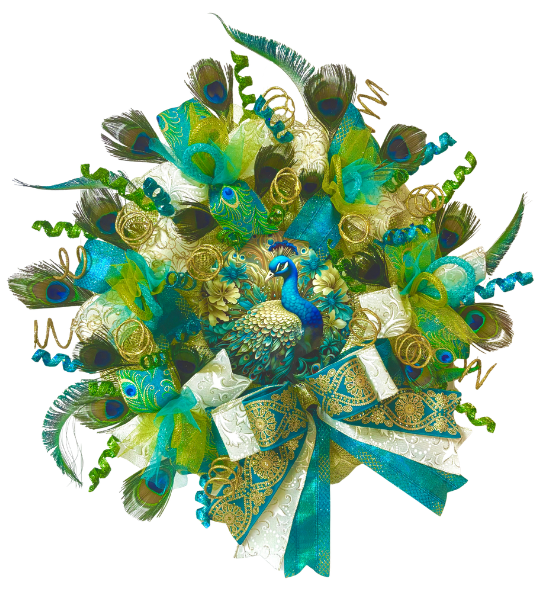Custom and Seasonal Wreaths Peacock Theme with Feathers and Ribbons
