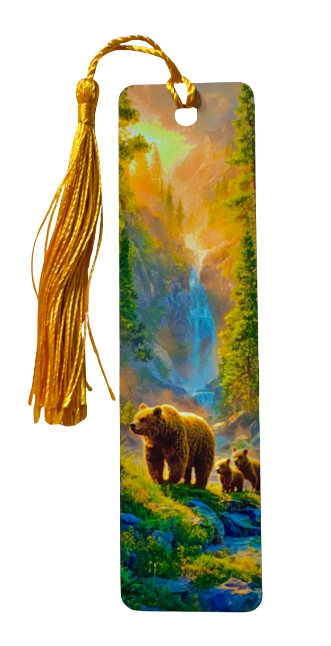 BOOKMARK - BEAR AND CUBS WANDERING AT SUNSET