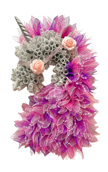 Custom and Seasonal Wreaths Mystic Unicorn Pink and Silver