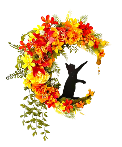 Custom and Seasonal Wreaths Mystic Half Moon Cat Playing with Crystal