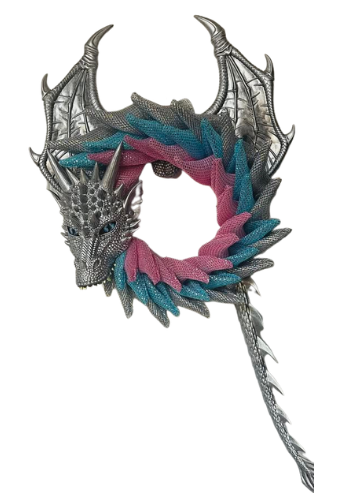 Custom and Seasonal Wreaths Mystic Dragon SIlver, Teal and Pink