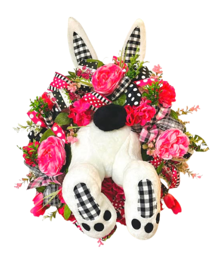 Custom and Seasonal Wreaths Easter Bunny Butt Black and White Checkerd