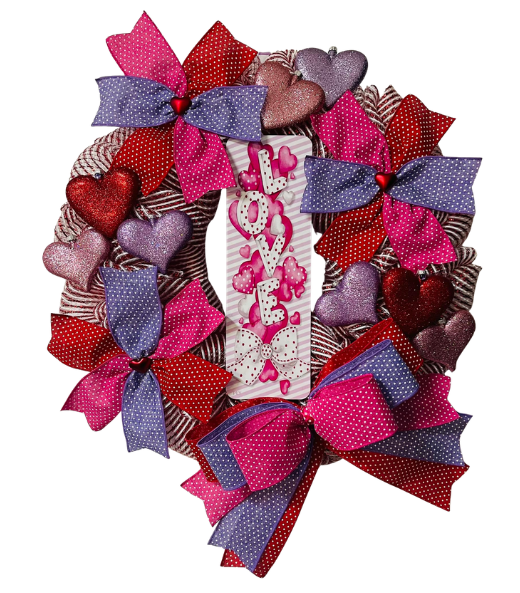 Custom and Seasonal Wreaths Valentines Love Colorful Bows and Hearts