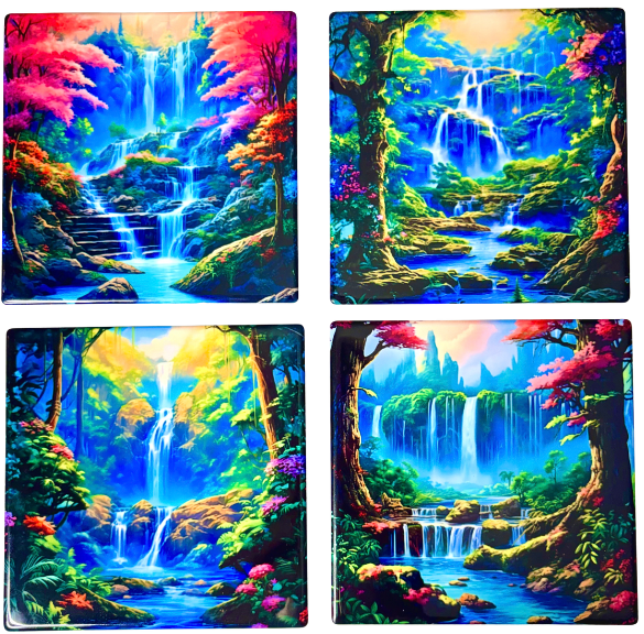 Coasters 4/pk - NATURE WATERFALLS BRIGHT