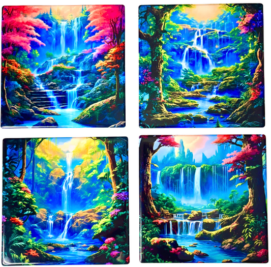 Coasters 4/pk - NATURE WATERFALLS BRIGHT