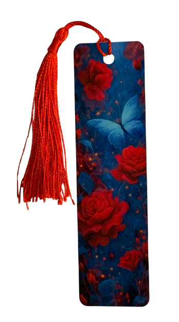 BOOKMARK - BUTTERFLY BLUE WITH RED ROSES