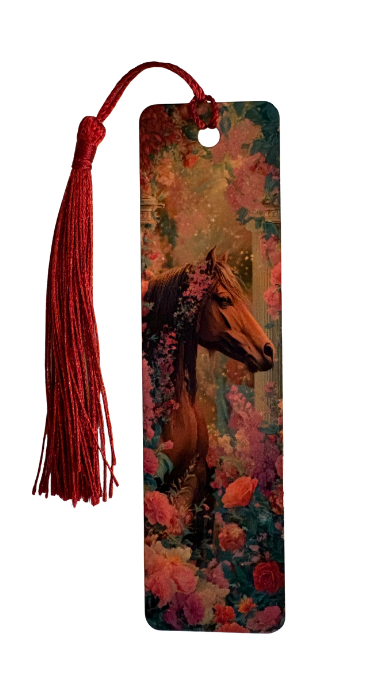 BOOKMARK - HORSE SURROUNDED BY FLOWERS