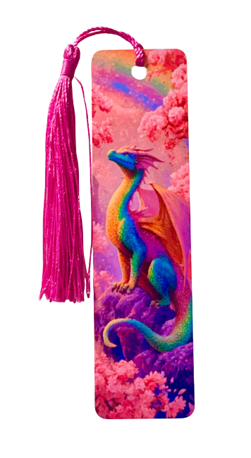 BOOKMARK - DRAGON RAINBOW WITH PINK FLOWERS