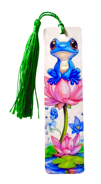 BOOKMARK - FROG ON PINK FLOWER