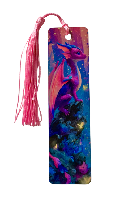BOOKMARK - DRAGON PINK PERCHED ON ROCK