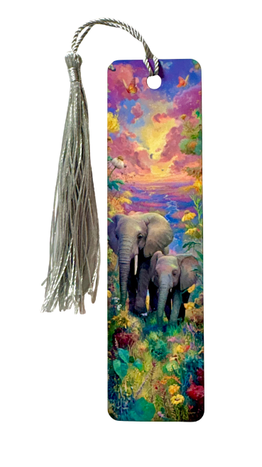 BOOKMARK - ELEPHANT WALKING WITH CALF