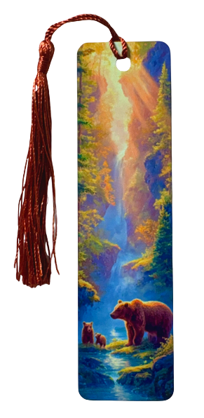 BOOKMARK - BEAR AND CUBS IN FOREST