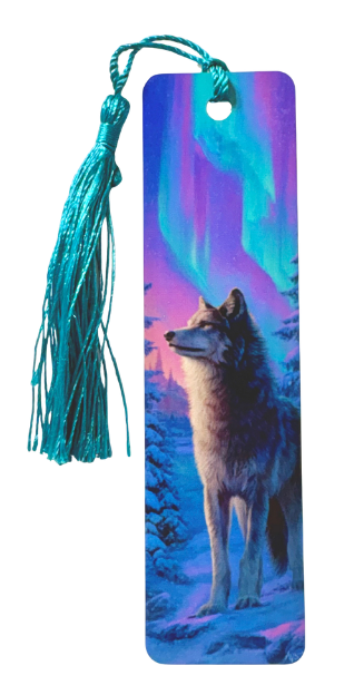 BOOKMARK - WOLF WITH NORTHERN LIGHTS