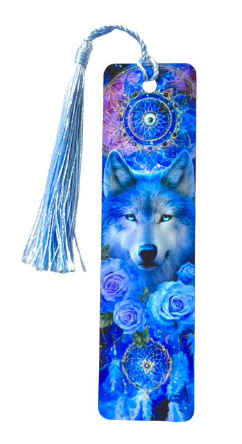 BOOKMARK - WOLF DREAMCATCHER WITH FLOWERS