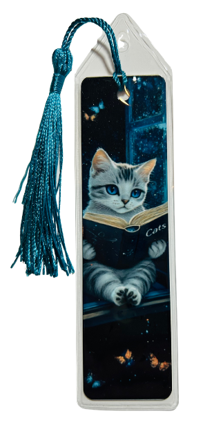 BOOKMARK - CAT READING BOOK ABOUT CATS