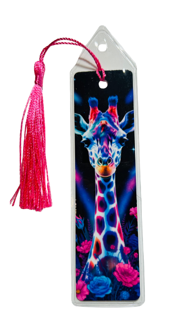 BOOKMARK - GIRAFFE NEON COLORS WITH FLOWERS