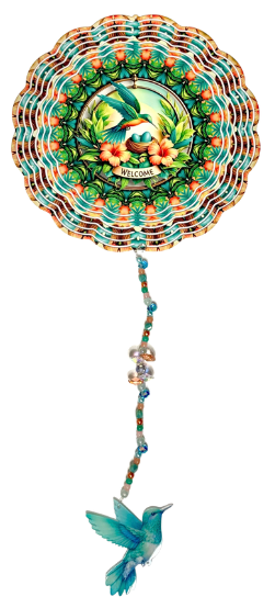 Wind Spinners with Jewel Strand Bird Hummingbird Nest Welcome