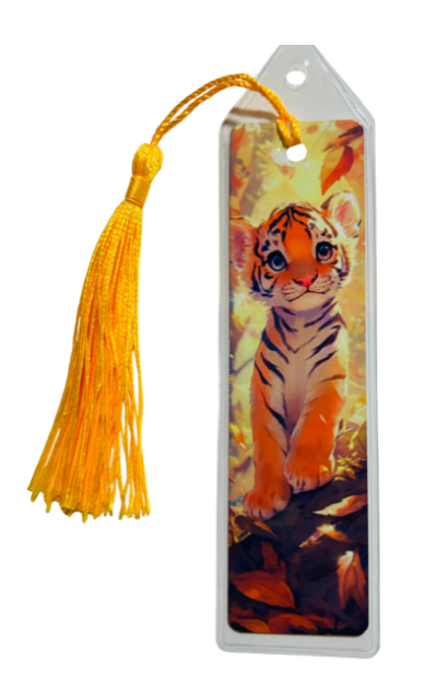 BOOKMARK - TIGER CUB PERCHED ON ROCKS