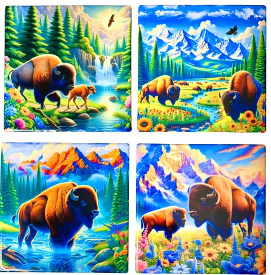 Coasters 4/pk - WILDLIFE BUFFALO BRIGHT