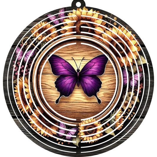 WIND SPINNER - BUTTERFLY WOOD & FLOWERS